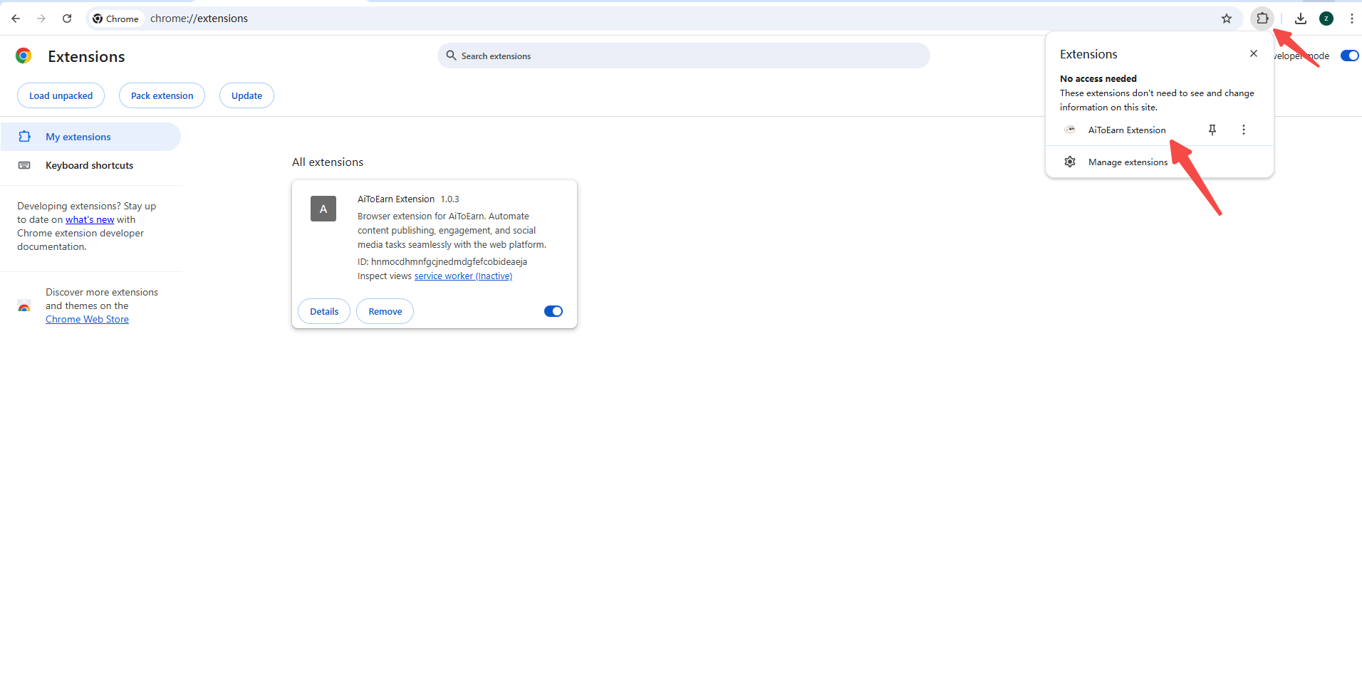 Finden Sie das AiToEarn11-Plugin in der Browser-Erweiterungsleiste